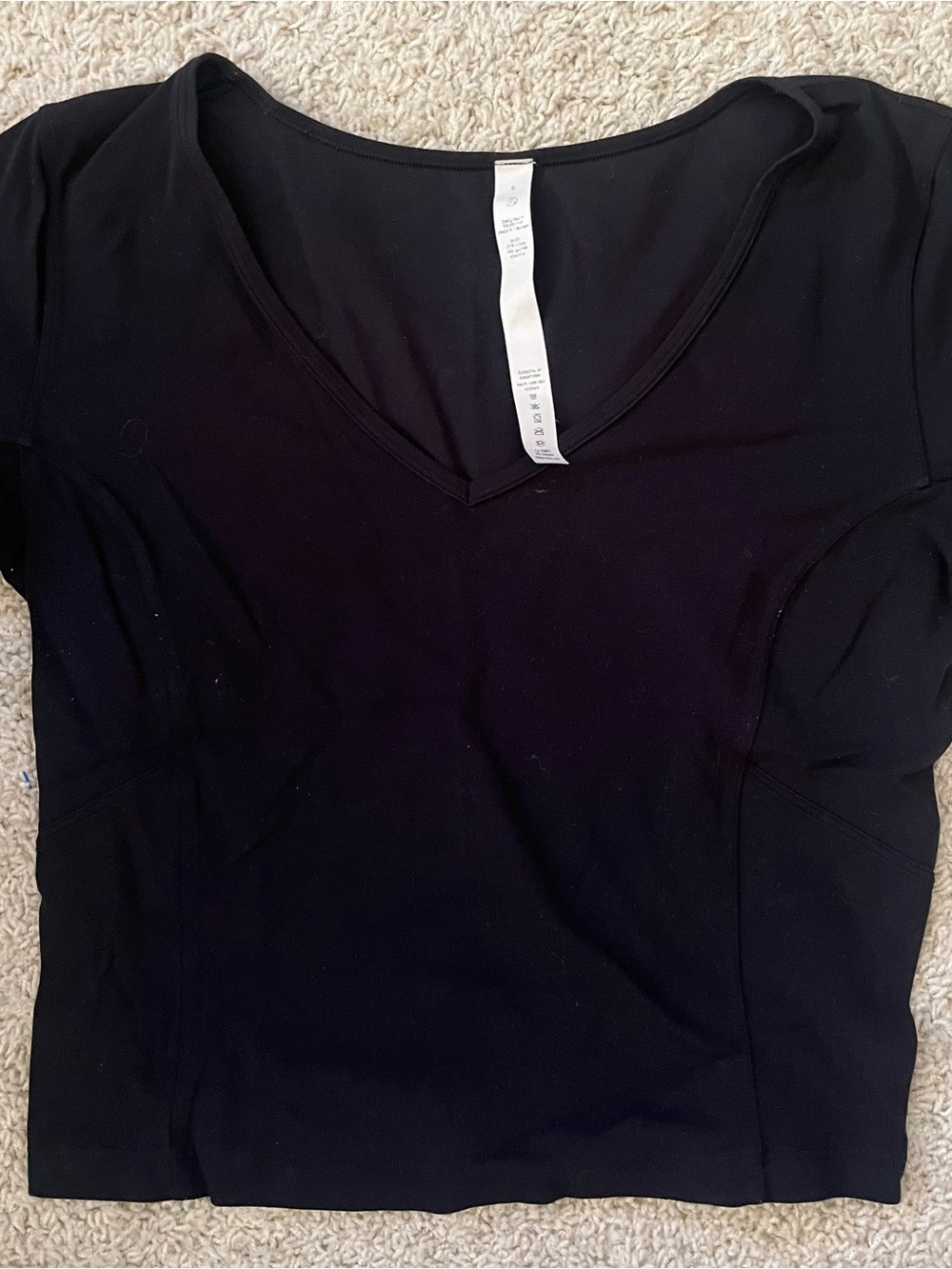 Lululemon Black Crop V-Neck Short Sleeve Top, Size 8